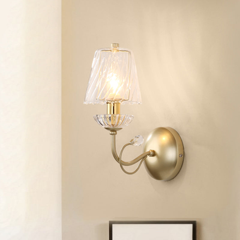 Minimalist Conical Sconce Light Single-Bulb Clear Twisted Glass Wall Light in Gold Gold Clearhalo 'Modern wall lights' 'Modern' 'Wall Lamps & Sconces' 'Wall Lights' Lighting' 1063063