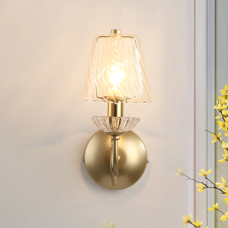 Minimalist Conical Sconce Light Single-Bulb Clear Twisted Glass Wall Light in Gold Clearhalo 'Modern wall lights' 'Modern' 'Wall Lamps & Sconces' 'Wall Lights' Lighting' 1063064