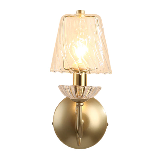 Minimalist Conical Sconce Light Single-Bulb Clear Twisted Glass Wall Light in Gold Clearhalo 'Modern wall lights' 'Modern' 'Wall Lamps & Sconces' 'Wall Lights' Lighting' 1063065