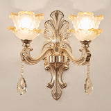 Layered Lettuce-Edge Chamber Wall Lamp Antique Frosted Glass 1/2-Light Gold Sconce Light Fixture Clearhalo 'Wall Lamps & Sconces' 'Wall Lights' Lighting' 1063069