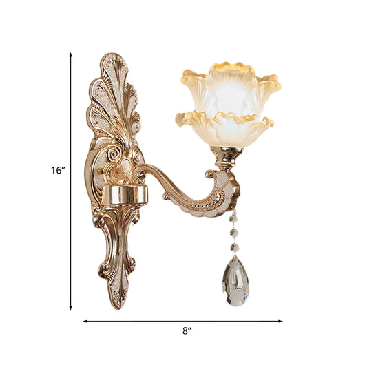 Layered Lettuce-Edge Chamber Wall Lamp Antique Frosted Glass 1/2-Light Gold Sconce Light Fixture Clearhalo 'Wall Lamps & Sconces' 'Wall Lights' Lighting' 1063075