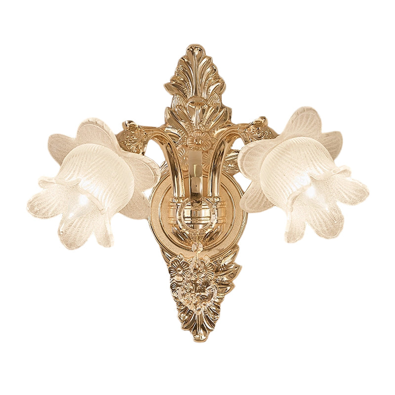 Frosted White Glass Bluebells Wall Light Traditional 1/2-Head Family Room Wall Sconce in Gold Clearhalo 'Wall Lamps & Sconces' 'Wall Lights' Lighting' 1063087