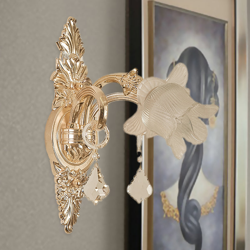 Frosted White Glass Bluebells Wall Light Traditional 1/2-Head Family Room Wall Sconce in Gold 1.0 Gold Clearhalo 'Wall Lamps & Sconces' 'Wall Lights' Lighting' 1063089