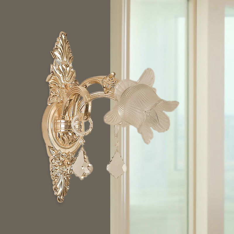 Frosted White Glass Bluebells Wall Light Traditional 1/2-Head Family Room Wall Sconce in Gold Clearhalo 'Wall Lamps & Sconces' 'Wall Lights' Lighting' 1063090