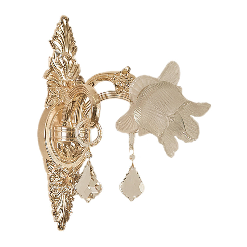 Frosted White Glass Bluebells Wall Light Traditional 1/2-Head Family Room Wall Sconce in Gold Clearhalo 'Wall Lamps & Sconces' 'Wall Lights' Lighting' 1063092