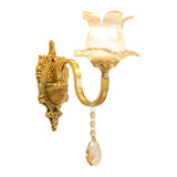 Ribbed Glass Petals Sconce Light Mid Century 1-Light Corridor Wall Mount Light in Brass Clearhalo 'Wall Lamps & Sconces' 'Wall Lights' Lighting' 1063121