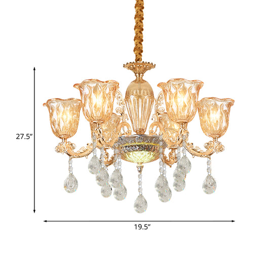 6 Bulbs Bell Up Chandelier Traditional Gold Clear Pebble Glass Hanging Light Fixture over Table Clearhalo 'Ceiling Lights' 'Chandeliers' Lighting' options 1063155