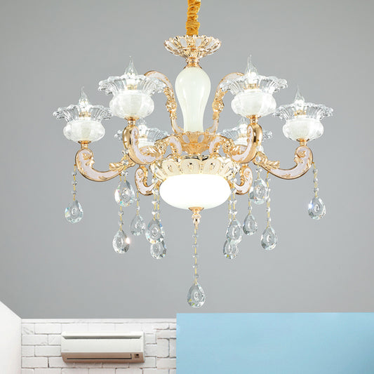 6-Light Clear and Opal Glass Chandelier Contemporary Gold Blossom Bedroom Hanging Pendant Gold Clearhalo 'Ceiling Lights' 'Chandeliers' 'Modern Chandeliers' 'Modern' Lighting' 1063180