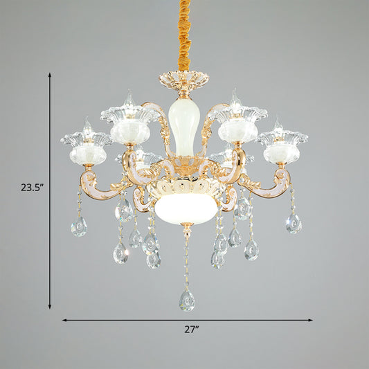 6-Light Clear and Opal Glass Chandelier Contemporary Gold Blossom Bedroom Hanging Pendant Clearhalo 'Ceiling Lights' 'Chandeliers' 'Modern Chandeliers' 'Modern' Lighting' 1063183