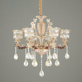 Layered Ruffle Ribbed Glass Drop Pendant 6 Bulbs Bedroom Chandelier Lighting in Gold with Dangling Crystal Clearhalo 'Ceiling Lights' 'Chandeliers' Lighting' options 1063186