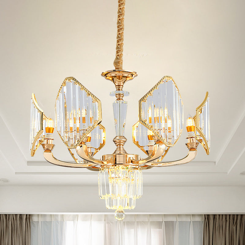 6 Bulbs Rhombus Paneled Pendant Light Postmodern Style Gold Crystal Ceiling Chandelier Gold Clearhalo 'Ceiling Lights' 'Chandeliers' 'Modern Chandeliers' 'Modern' Lighting' 1063196