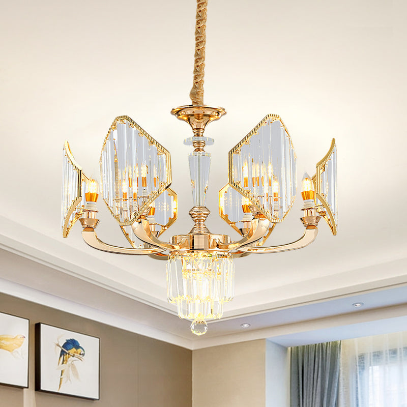 6 Bulbs Rhombus Paneled Pendant Light Postmodern Style Gold Crystal Ceiling Chandelier Clearhalo 'Ceiling Lights' 'Chandeliers' 'Modern Chandeliers' 'Modern' Lighting' 1063197