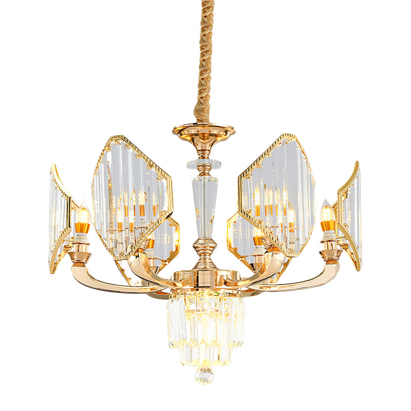 6 Bulbs Rhombus Paneled Pendant Light Postmodern Style Gold Crystal Ceiling Chandelier Clearhalo 'Ceiling Lights' 'Chandeliers' 'Modern Chandeliers' 'Modern' Lighting' 1063198