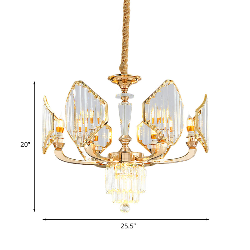 6 Bulbs Rhombus Paneled Pendant Light Postmodern Style Gold Crystal Ceiling Chandelier Clearhalo 'Ceiling Lights' 'Chandeliers' 'Modern Chandeliers' 'Modern' Lighting' 1063199