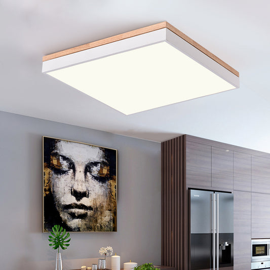 Square Living Room Ceiling Lamp Nordic Stylish Acrylic and Wood LED White Flushmount Light, 16"/19.5" Width Clearhalo 'Ceiling Lights' 'Close To Ceiling Lights' 'Close to ceiling' 'Flush mount' Lighting' 106336