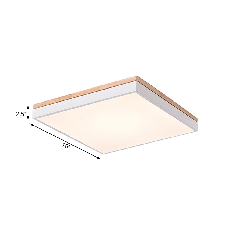 Square Living Room Ceiling Lamp Nordic Stylish Acrylic and Wood LED White Flushmount Light, 16"/19.5" Width Clearhalo 'Ceiling Lights' 'Close To Ceiling Lights' 'Close to ceiling' 'Flush mount' Lighting' 106339