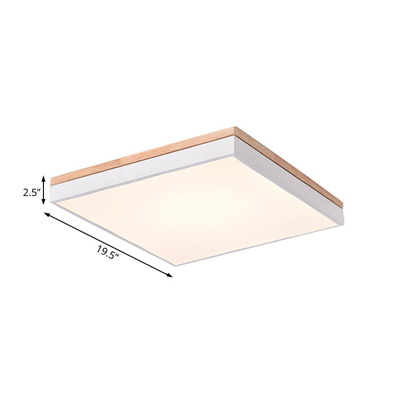 Square Living Room Ceiling Lamp Nordic Stylish Acrylic and Wood LED White Flushmount Light, 16"/19.5" Width Clearhalo 'Ceiling Lights' 'Close To Ceiling Lights' 'Close to ceiling' 'Flush mount' Lighting' 106340