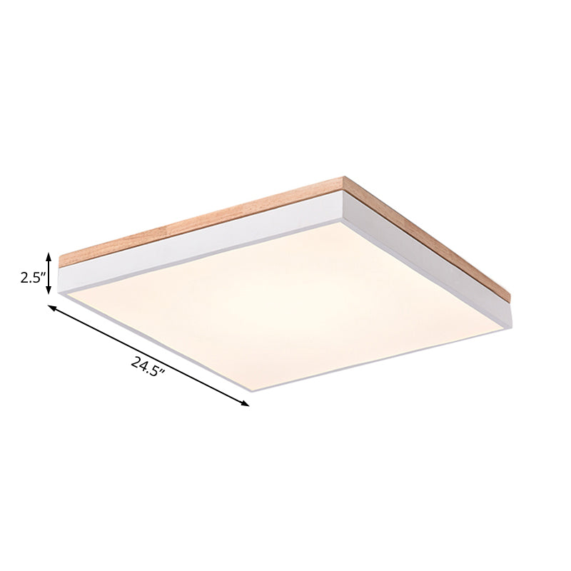 Square Living Room Ceiling Lamp Nordic Stylish Acrylic and Wood LED White Flushmount Light, 16"/19.5" Width Clearhalo 'Ceiling Lights' 'Close To Ceiling Lights' 'Close to ceiling' 'Flush mount' Lighting' 106341