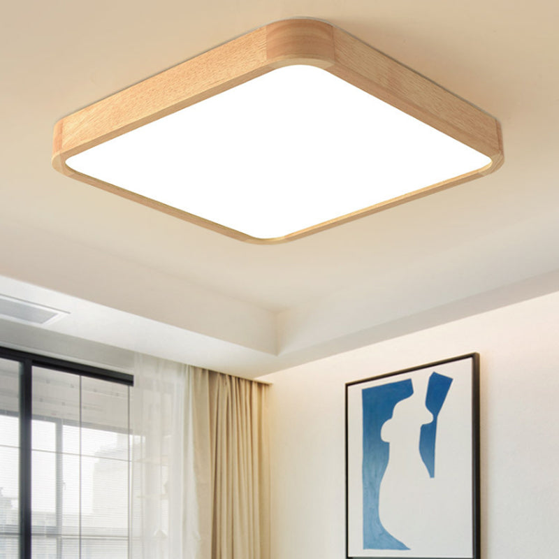 12"/16"/19.5" Wide Beige Square Flush Mount Lighting Modern Led Wood Flush Ceiling Lamp Fixture in White/Warm Light Wood Clearhalo 'Ceiling Lights' 'Close To Ceiling Lights' 'Close to ceiling' 'Flush mount' Lighting' 106343