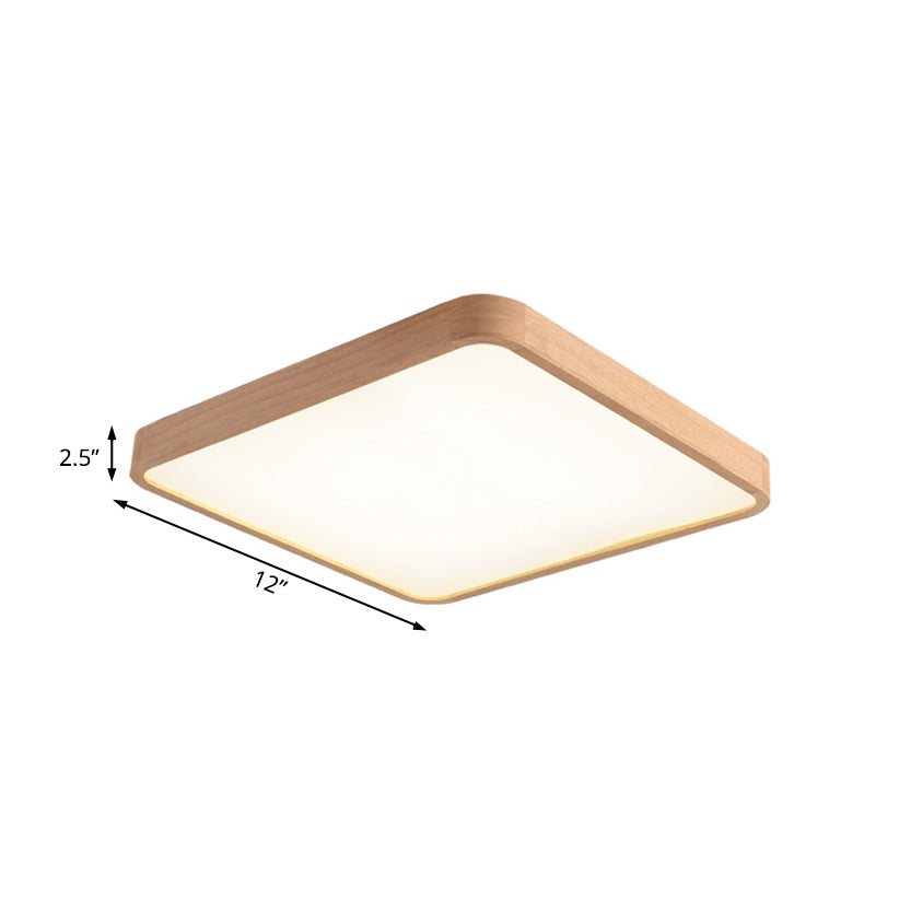 12"/16"/19.5" Wide Beige Square Flush Mount Lighting Modern Led Wood Flush Ceiling Lamp Fixture in White/Warm Light Clearhalo 'Ceiling Lights' 'Close To Ceiling Lights' 'Close to ceiling' 'Flush mount' Lighting' 106346