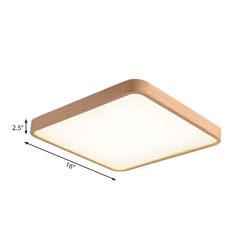 12"/16"/19.5" Wide Beige Square Flush Mount Lighting Modern Led Wood Flush Ceiling Lamp Fixture in White/Warm Light Clearhalo 'Ceiling Lights' 'Close To Ceiling Lights' 'Close to ceiling' 'Flush mount' Lighting' 106347