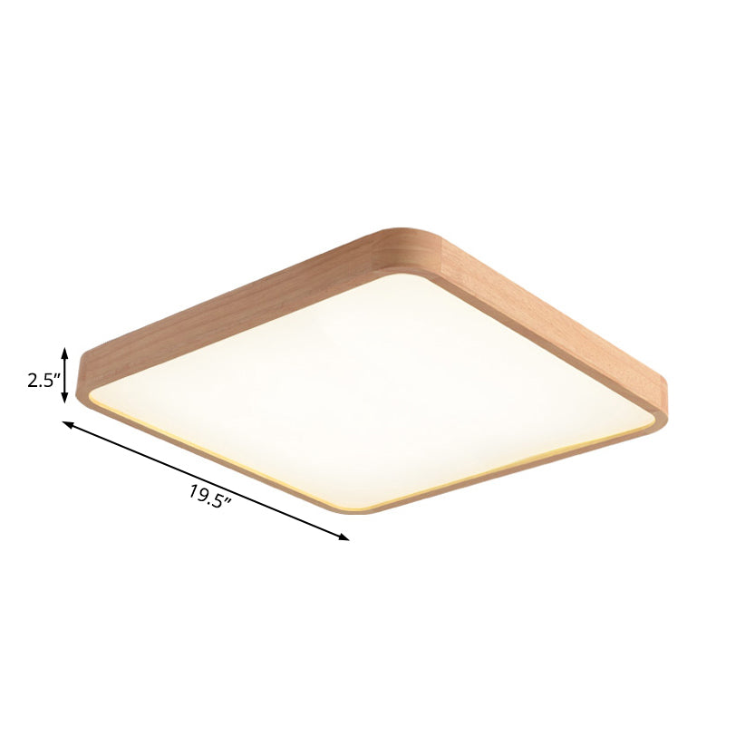 12"/16"/19.5" Wide Beige Square Flush Mount Lighting Modern Led Wood Flush Ceiling Lamp Fixture in White/Warm Light Clearhalo 'Ceiling Lights' 'Close To Ceiling Lights' 'Close to ceiling' 'Flush mount' Lighting' 106348