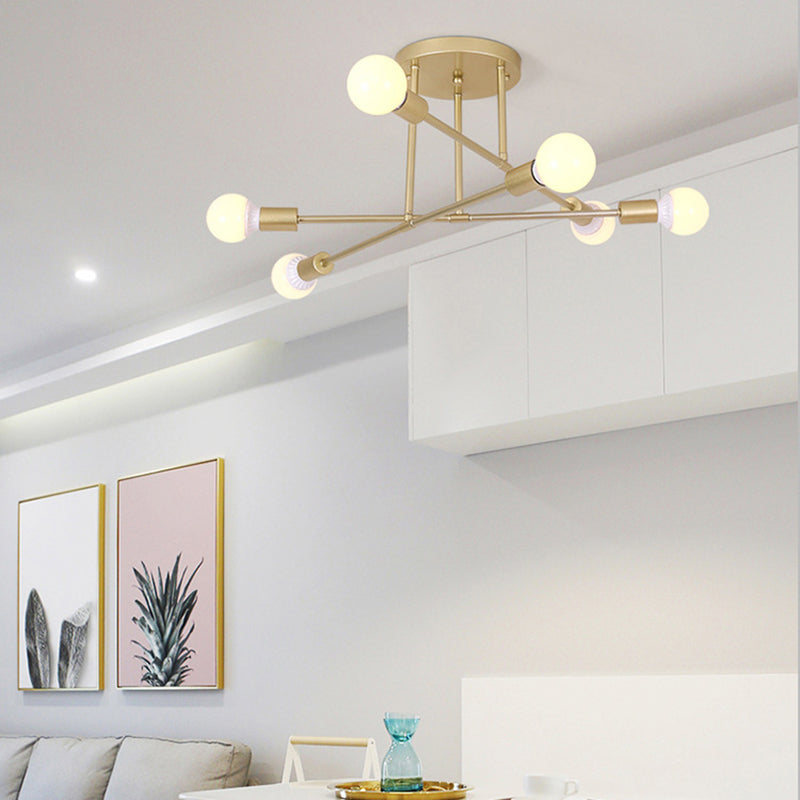 Gold Crossed Lines Semi Flush Light Fixture Modern 6/8 Heads Ceiling Mounted Light for Living Room 6 Gold Clearhalo 'Ceiling Lights' 'Close To Ceiling Lights' 'Close to ceiling' 'Semi-flushmount' Lighting' 106434