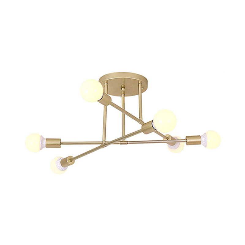 Gold Crossed Lines Semi Flush Light Fixture Modern 6/8 Heads Ceiling Mounted Light for Living Room Clearhalo 'Ceiling Lights' 'Close To Ceiling Lights' 'Close to ceiling' 'Semi-flushmount' Lighting' 106436