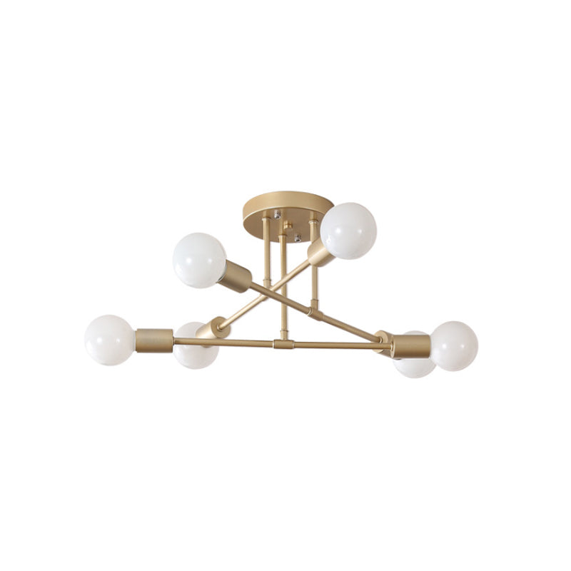 Gold Crossed Lines Semi Flush Light Fixture Modern 6/8 Heads Ceiling Mounted Light for Living Room Clearhalo 'Ceiling Lights' 'Close To Ceiling Lights' 'Close to ceiling' 'Semi-flushmount' Lighting' 106437