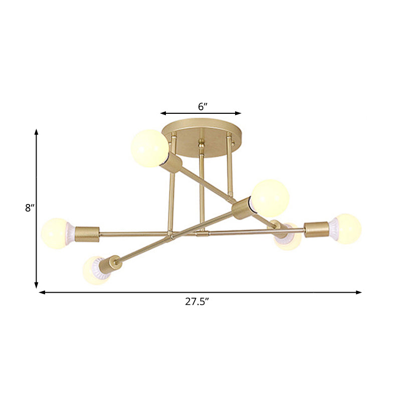 Gold Crossed Lines Semi Flush Light Fixture Modern 6/8 Heads Ceiling Mounted Light for Living Room Clearhalo 'Ceiling Lights' 'Close To Ceiling Lights' 'Close to ceiling' 'Semi-flushmount' Lighting' 106438