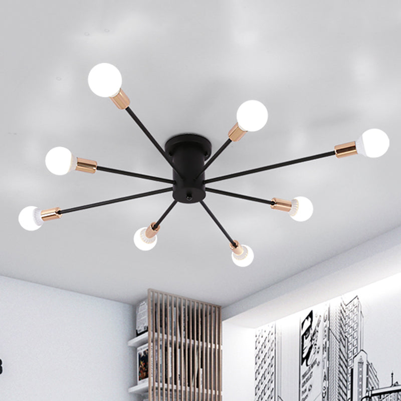 6/8/10 Lights Starburst Semi Flush Ceiling Light Modern Metal Black Ceiling Flush Mount for Bedroom with Bare Bulb Design Clearhalo 'Ceiling Lights' 'Close To Ceiling Lights' 'Close to ceiling' 'Semi-flushmount' Lighting' 106442