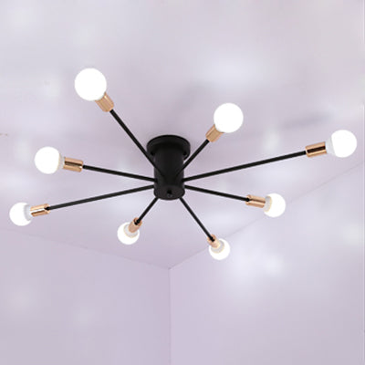 6/8/10 Lights Starburst Semi Flush Ceiling Light Modern Metal Black Ceiling Flush Mount for Bedroom with Bare Bulb Design 8 Black Clearhalo 'Ceiling Lights' 'Close To Ceiling Lights' 'Close to ceiling' 'Semi-flushmount' Lighting' 106445