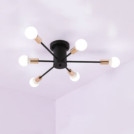 6/8/10 Lights Starburst Semi Flush Ceiling Light Modern Metal Black Ceiling Flush Mount for Bedroom with Bare Bulb Design 6 Black Clearhalo 'Ceiling Lights' 'Close To Ceiling Lights' 'Close to ceiling' 'Semi-flushmount' Lighting' 106446