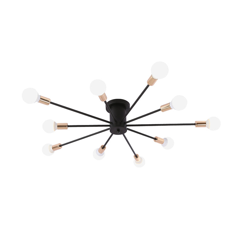 6/8/10 Lights Starburst Semi Flush Ceiling Light Modern Metal Black Ceiling Flush Mount for Bedroom with Bare Bulb Design Clearhalo 'Ceiling Lights' 'Close To Ceiling Lights' 'Close to ceiling' 'Semi-flushmount' Lighting' 106447