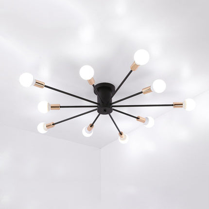 6/8/10 Lights Starburst Semi Flush Ceiling Light Modern Metal Black Ceiling Flush Mount for Bedroom with Bare Bulb Design Clearhalo 'Ceiling Lights' 'Close To Ceiling Lights' 'Close to ceiling' 'Semi-flushmount' Lighting' 106448