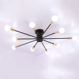 6/8/10 Lights Starburst Semi Flush Ceiling Light Modern Metal Black Ceiling Flush Mount for Bedroom with Bare Bulb Design 10 Black Clearhalo 'Ceiling Lights' 'Close To Ceiling Lights' 'Close to ceiling' 'Semi-flushmount' Lighting' 106449