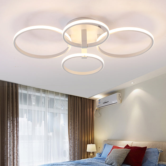 Acrylic Rings LED Semi Flush Light Simple 4/6/8 Lights Ceiling Mount Light Fixture in Warm/White Light 4 White Clearhalo 'Ceiling Lights' 'Close To Ceiling Lights' 'Close to ceiling' 'Semi-flushmount' Lighting' 106464