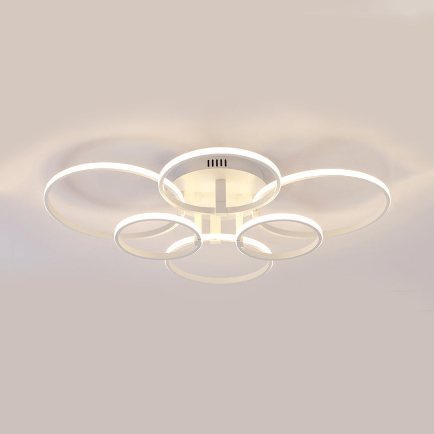 Acrylic Rings LED Semi Flush Light Simple 4/6/8 Lights Ceiling Mount Light Fixture in Warm/White Light Clearhalo 'Ceiling Lights' 'Close To Ceiling Lights' 'Close to ceiling' 'Semi-flushmount' Lighting' 106470