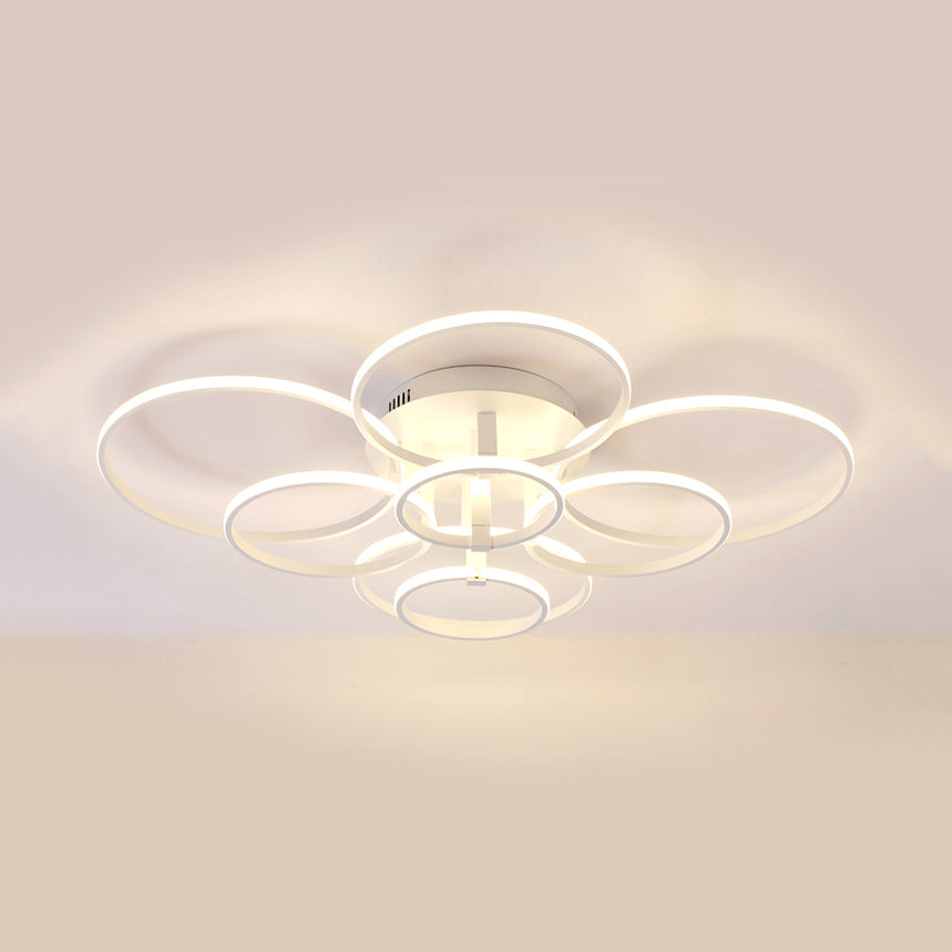 Acrylic Rings LED Semi Flush Light Simple 4/6/8 Lights Ceiling Mount Light Fixture in Warm/White Light Clearhalo 'Ceiling Lights' 'Close To Ceiling Lights' 'Close to ceiling' 'Semi-flushmount' Lighting' 106472