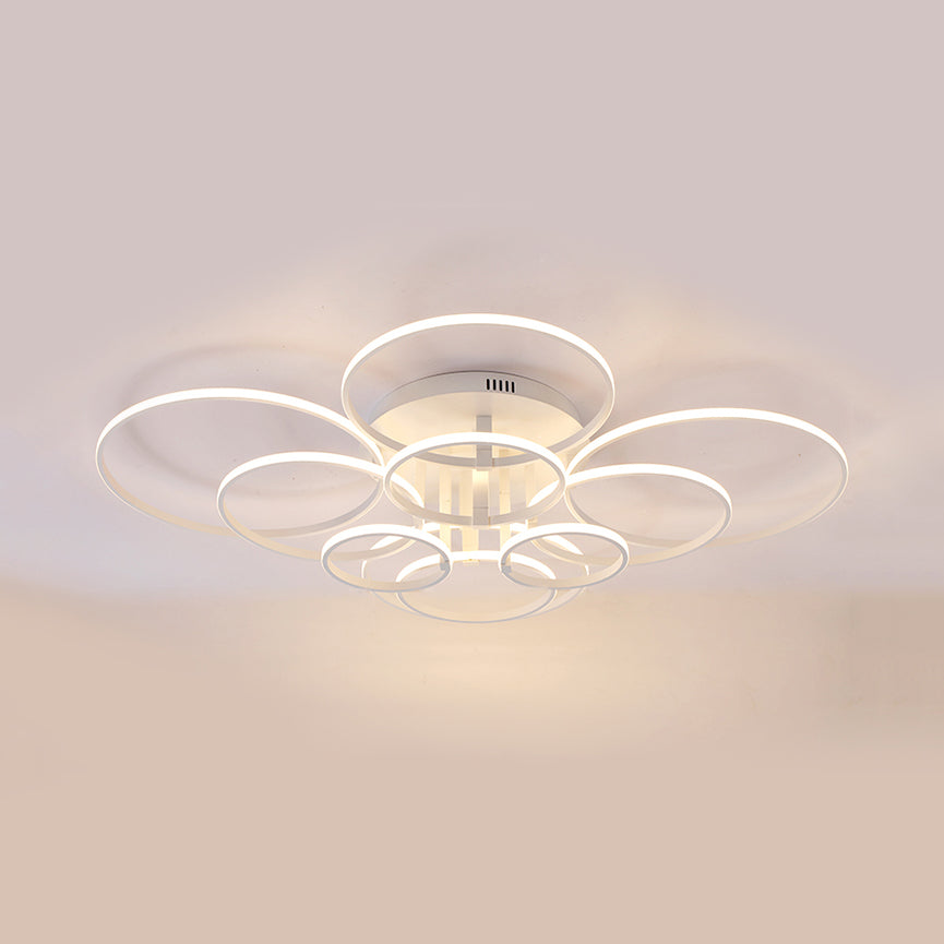 Acrylic Rings LED Semi Flush Light Simple 4/6/8 Lights Ceiling Mount Light Fixture in Warm/White Light 10 White Warm Clearhalo 'Ceiling Lights' 'Close To Ceiling Lights' 'Close to ceiling' 'Semi-flushmount' Lighting' 106474