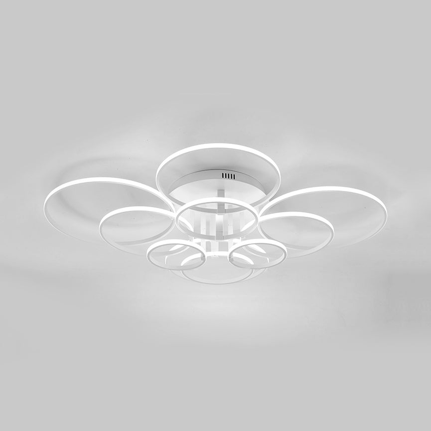 Acrylic Rings LED Semi Flush Light Simple 4/6/8 Lights Ceiling Mount Light Fixture in Warm/White Light 10 White White Clearhalo 'Ceiling Lights' 'Close To Ceiling Lights' 'Close to ceiling' 'Semi-flushmount' Lighting' 106475