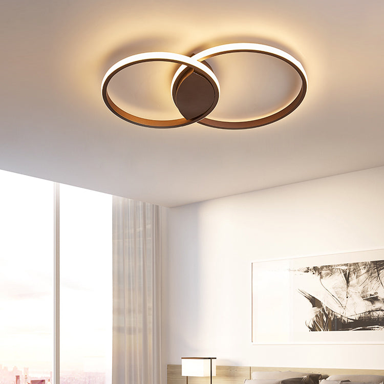 14"/19"/21.5" Double Rings Bedroom Flush Mount Light Acrylic LED Simplicity Brown Ceiling Mounted Fixture in Warm/White/Natural Light Brown 19" Clearhalo 'Ceiling Lights' 'Close To Ceiling Lights' 'Close to ceiling' 'Flush mount' Lighting' 106476