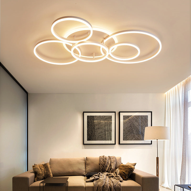 Acrylic Halo-Like Ring Flush Ceiling Light Simple LED 2/3/5 Lights White Flush Mount Ceiling Light Fixture in Warm/White Light Clearhalo 'Ceiling Lights' 'Close To Ceiling Lights' 'Close to ceiling' 'Flush mount' Lighting' 106485