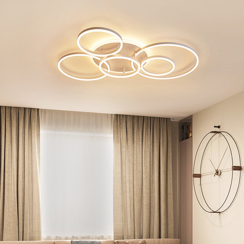 Acrylic Halo-Like Ring Flush Ceiling Light Simple LED 2/3/5 Lights White Flush Mount Ceiling Light Fixture in Warm/White Light Clearhalo 'Ceiling Lights' 'Close To Ceiling Lights' 'Close to ceiling' 'Flush mount' Lighting' 106486