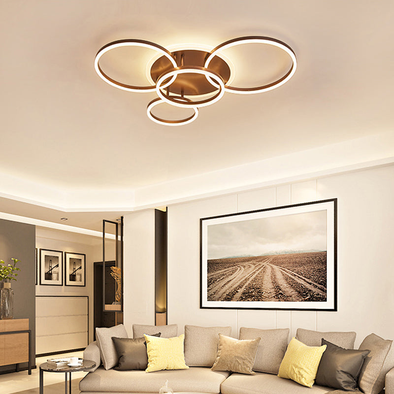 2/3/5 Lights Living Room Flush Ceiling Light with Ring Acrylic Shade Brown Flushmount in Warm/White Light Clearhalo 'Ceiling Lights' 'Close To Ceiling Lights' 'Close to ceiling' 'Semi-flushmount' Lighting' 106495