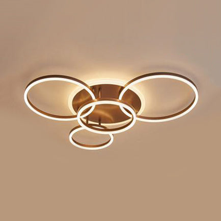 2/3/5 Lights Living Room Flush Ceiling Light with Ring Acrylic Shade Brown Flushmount in Warm/White Light 5 Brown Clearhalo 'Ceiling Lights' 'Close To Ceiling Lights' 'Close to ceiling' 'Semi-flushmount' Lighting' 106496