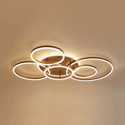 2/3/5 Lights Living Room Flush Ceiling Light with Ring Acrylic Shade Brown Flushmount in Warm/White Light 6 Brown Warm Clearhalo 'Ceiling Lights' 'Close To Ceiling Lights' 'Close to ceiling' 'Semi-flushmount' Lighting' 106498