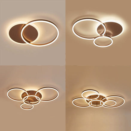 2/3/5 Lights Living Room Flush Ceiling Light with Ring Acrylic Shade Brown Flushmount in Warm/White Light Clearhalo 'Ceiling Lights' 'Close To Ceiling Lights' 'Close to ceiling' 'Semi-flushmount' Lighting' 106500