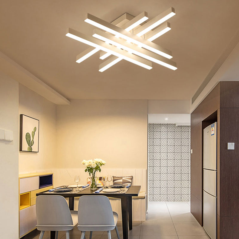 4/6 Lights Dining Room Flush Mount Light with Crossed Line Acrylic Shade White Ceiling Light in Warm/White Light Clearhalo 'Ceiling Lights' 'Close To Ceiling Lights' 'Close to ceiling' 'Semi-flushmount' Lighting' 106501