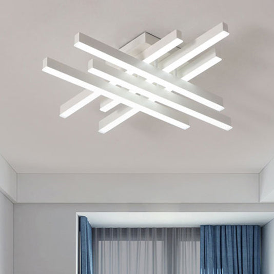 4/6 Lights Dining Room Flush Mount Light with Crossed Line Acrylic Shade White Ceiling Light in Warm/White Light Clearhalo 'Ceiling Lights' 'Close To Ceiling Lights' 'Close to ceiling' 'Semi-flushmount' Lighting' 106502